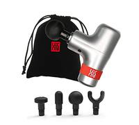 Hi5 General 10362 Mini pistola de masaje portátil con 6 niveles de velocidades, 4 cabezales de fijación, bolsillo con cordón, color plateado