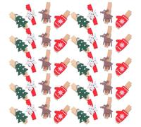 HIAKDOFT 100 Piezas Clips de Madera Navideños Mini Clips Ropa con Diseños de Guantes de Alce con Copos de Navidad de Madera Portafotos para Colgar Tarjetas y Manualidades de Papel
