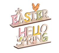HIAKDOFT 2 Piezas Adorno de para Pascua de Decoración de Escritorio con Diseño de y Flor para Hogar y Oficina Incluye Easter y Hello Spring