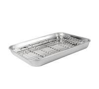 HIAKDOFT 2 Piezas Bandejas de Horno Rectangulares Inoxidable con Rejilla Extraíble para Drenar Aceite Bandejas Perforadas Resistentes para Hornear y Enfriar Aptas para Uso Diario Cocina