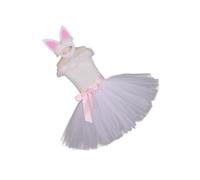 HIAKDOFT 2 Piezas Conjunto Disfraz de Conejita para Niñas Accesorios de Fiesta de Pascua Traje de Fiesta Familiar Decoración de Festival Blanco Talla