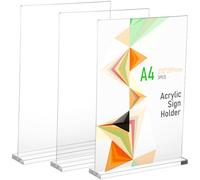 HIAKDOFT 3 piezas Soporte de Carteles de Acrílico Pack de Display Vertical Doble Cara con Base Estable para Menús y para Restaurantes y Oficinas