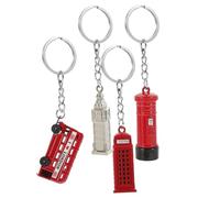 HIAKDOFT 4 piezas Llavero de Aleación Resistente Estilo Retro Colgantes de Bus Buzón Cabina Telefónica y Big para Bolso y Mochila