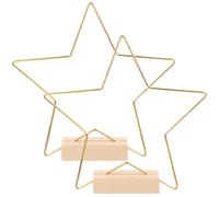 HIAKDOFT Aros de Estrella de Metal Dorado con Base de Madera 2 Juegos Decorativos para Bodas y Fiestas Aro Floral DIY para Decoración de Mesa Anillos de Metal en Forma de Estrella