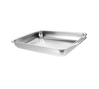 HIAKDOFT Bandeja Rectangular Inoxidable para Asar Pescado Compatible con Cocinas de Inducción para y Otros Alimentos