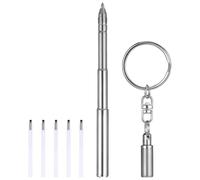 HIAKDOFT Bolígrafo Telescópico de Acero Inoxidable Compacto con Llavero Bolígrafo Retráctil Pequeño para Oficina y Viaje Incluye Recargas Multitarea Portátil