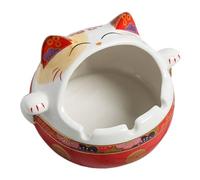 HIAKDOFT Cenicero Decorativo Gato Fortuna Rojo Adorno de Escritorio Navideño Depósito de Cenizas Resistente al Fuego Muesca en U para Colillas Adecuado para Hogar y Oficina