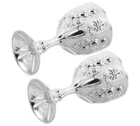 HIAKDOFT Copas de Vino de Metal Vintage, 2 Piezas, Plata Retro, Cáliz Pequeño Resistente para Cócteles y Licor, Adecuado para Reuniones y Decoración del Hogar