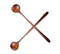 HIAKDOFT Cuchara Mezcladora de Madera Natural de Mango Largo 28 CM Juego 2 Piezas para Mezclar y Servir Sopas Salsas y Postres Utensilios de Cocina Ecológicos para Uso en Hogar y