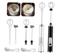 HIAKDOFT Espumador de Leche Eléctrico Portátil con Batidor Manual de Acero Inoxidable Velocidades Ajustables Doble Cabezal para Espuma y Batido bajo Ruido para Café Crema y Reutilizable