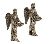 HIAKDOFT Estatua de Ángel de Latón 2 Piezas, Figura Simétrica de Alas Aladas, Decoración Religiosa Vintage para Altar y Mesa, Escultura de Ángel Custodio para Hogar y Navidad