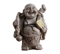 HIAKDOFT Estatua de Buda Maitreya de Resina Arenisca para Decoración de Hogar y Oficina Escultura Miniatura de Buda para Escritorio y Estanterías Adorno Artesanal de Diseño Elegante