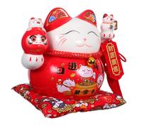 HIAKDOFT Hucha Maneki Neko Gato Suerte Roja Decoración Feng Shui para Escritorio Banco de Monedas para Regalo Cultural