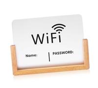 HIAKDOFT Indicador De Contraseña WiFi Acrílico con Base De Madera Estable para Hotel y Negocios Cartel Compacto para Mesa Letrero Personalizado para Invitados Restaurantes y Oficinas