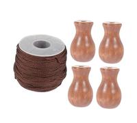 HIAKDOFT Juego de Accesorios para 1.8Mm Cordón de Madera de 50m y 4 Borlas Cordón Decorativo para Cortinas Abrazadera de Madera para Hogar Sala y Cocina