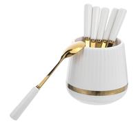 HIAKDOFT Juego de Cucharas de Cerámica para Postres y Fruta Tarro Organizador Blanco 6 Cucharas Pequeñas para Aperitivos Soporte de Cocina para Servir y Almacenar Utensilios