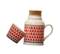 HIAKDOFT Juego de Jarra y Taza de Cerámica Vintage para Té, Set 2 Piezas con Jarra Grande de Cerámica Resistente al Calor y Taza Apilable, Adecuado para Hogar y Oficina, Vajilla