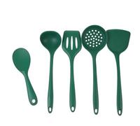 HIAKDOFT Juego de Utensilios de Cocina de Silicona 5 Piezas Resistente al Calor Mango Antideslizante Incluye Cuchara Sopera Paleta y Cuchara Coladora Apto para Cocinas Domésticas y
