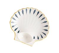 HIAKDOFT Plato de Cerámica Forma de Concha 8.5 Pulgadas Plato para Sushi y Dumplings Diseño Japonés Color Madera para Servir Comida en Cocina y Restaurante