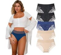 Hialagion Bragas para Mujer con Encaje,Braguita con Cintura Alta,Sin Costuras y Transpirables,Mujeres Bikini con Cinturón Elástico,5 UDS S