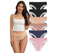 Hialegion Bikini con Patchwork Encaje para Mujer,Braguita Invisible,Ropa Interior con Cintura Media Bonito para Chica 6PCS XL