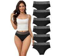 Hialegion Bragas de Algodón con Cintura Alta para Mujer, Culotte con Cinturón Elástico, Bragas de Bikini Suave y Cómoda, Negro, Pack de 6, Talla S