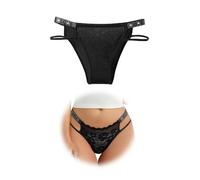 Hialegion Bragas Tanga String para Mujer con Puntas de Encaje y Tirantes con Pedrería,Slip Sexy,Bikini-Brasileño Negro para Mujer XL