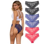 Hialegion Brasileñas Mujeres Encaje,Lencería Transpirables y Sin Costuras para Mujer, Braga-Culotte Talla Grande con Puntilla para Fémina Pack de 6 3XL