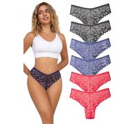 Hialegion Brasileñas Mujeres Encaje,Lencería Transpirables y Sin Costuras para Mujer, Braga-Culotte Talla Grande con Puntilla para Fémina Pack de 6 1XL