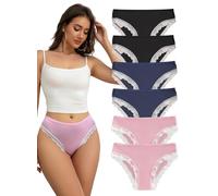 Hialegion Mujer Braga con Encaje Puntilla,Braguita Bikini Bonita Sin Costuras para Chica,Ropa Interior Invisible Suave y Transpirable 6PCS