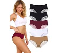 Hialegion Mujeres Bragas Ajustadas con Encaje,Ropa Interior Sin Costuras para Dama,Braguita-Hipster Respirable y Invisible para Mujer Pack de 5, Talla XL