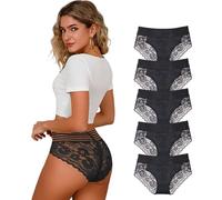 Hialegion Mujeres Bragas con Encaje Ajustadas con Cintura Alta y Cinturón Ancho,Bikini Sin Costura y Transpirable Negro Pack de 5 S