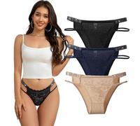 Hialegion Slips con Patchwork de Encaje Bonitos para Mujer, Mujeres Bragas Sin Costura Elásticas con Pedrería y Brillo 3PCS L