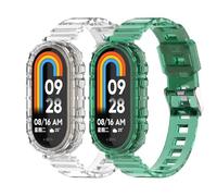 Hianjoo 2 Piezas Correa Compatible con Xiaomi Mi Band 9 / Band 8, Pulsera Banda de Deportes Suave Ajustable Protección de Bordes Claro TPU Bracelet Compatible con Xiaomi Smart Band 9/8, Claro+Verde