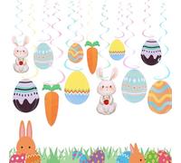 Hianjoo Adornos Colgantes de Pascua, Serpentinas de Decoraciones de Pascua Remolino Bandera Colgante de Pared Espiral Adorno Conejito Zanahoria Huevo para Fiestas Temáticas Hogar Interior y Exterior