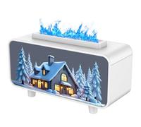 Hianjoo Difusor de Aromas Humidificador 200ml, Aroma Diffuser con Efecto de Llama Pequeño Ultrasónico de Aromaterapia 7 Colores Románticos para Yoga Salon Vivir Dormir Bañarse Hotel (Casa de Nieve)