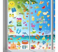 Hianjoo Pegatinas de Ventana de Verano, 9 Hojas 104 Piezas Dalcomanías se Aferra Pegatinas para Ventana, Hawaianas para Ventana de Playa Helado Sandía para Suministros de Decoración del Hogar