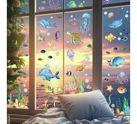 Hianjoo Pegatinas de Ventana de Verano, 9 Hojas 134 Piezas Pegatinas de Ventana de Océano, Mar Peces Ballena Tortuga Estrella de Mar Concha de Medusa para Suministros de Decoración del Hogar