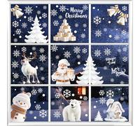 Hianjoo Pegatinas Navideñas para Ventanas, 9 Hojas 156 Piezas Pegatinas Decorativas de Pared Escena de Nieve con Papá Noel Arboles de Navidad Cascabel Regalos Oso Polar Pegatinas Electrostáticas PVC