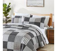 HIARUO Juego de edredón tamaño King, Colcha de 3 Piezas a Cuadros, Colcha de Retazos a Cuadros, Juego de edredón tamaño King, Ropa de Cama Ligera con 2 Fundas de Almohada para Todas Las Estaciones,