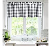 Hiasan Cortinas semitransparentes con cenefa a cuadros, bolsillo para barra de filtrado de luz, cenefa de ventana a cuadros para cocina, 60 x 18 pulgadas de largo, gris y blanco, 1 panel
