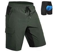 Hiauspor Pantalones cortos acolchados de ciclismo de montaña para hombre, ajuste holgado, secado rápido, con 5 bolsillos, Verde militar, Large