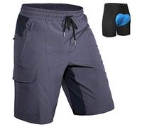 Hiauspor Pantalones cortos acolchados de ciclismo de montaña para hombre, ajuste holgado, secado rápido, con 5 bolsillos, Gris, X-Large