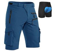 Hiauspor Pantalones Cortos de Ciclismo de montaña para Hombre, de Secado rápido, con Bolsillos con Cremallera MTB Trekking (Multi-Indigo, 3XL)