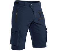 Hiauspor Pantalones Cortos de Ciclismo de montaña para Hombre, de Secado rápido, con Bolsillos con Cremallera MTB Trekking (Azul Marino Oscuro, L)