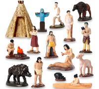 Hiawbon 15Pcs Native American Figurines Set, Historical Miniature Indian Figurines with Accessories, Resin American Indians Figures Play Figure Playsets for 3+ Years Old