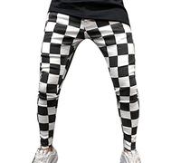 Hibasing Personalidad de los Hombres Pantalones Deportivos de Rayas Blancas Negras con cordón elástico en la Cintura