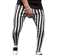 Hibasing Personalidad de los Hombres Pantalones Deportivos de Rayas Blancas Negras con cordón elástico en la Cintura