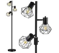 HiBay Lampara de Pie LED Regulable Industrial,Lámpara de Pie Estilo Diamante con 3x8W E27 Bombilla 800LM Lámpara de Pie Negra Lámpara de Lectura para Salon,Dormitorio,Oficina