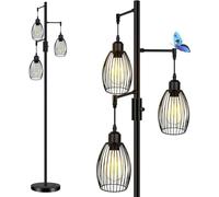 HiBay Lampara de Pie LED Regulable Industrial,Lámpara de Pie Estilo Meteor con 3x8W E27 Bombilla 800LM Lámpara de Pie Negra Lámpara de Lectura para Salon,Dormitorio,Oficina